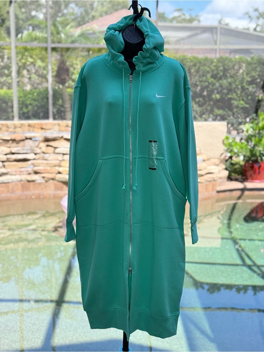Nike Phoenix Fleece Long Full Zip Hoodie Malachite Green DQ5745-369 Womens L